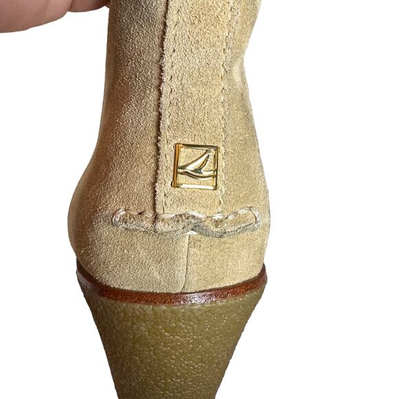 Sperry Top Sider Women's Sz: 9.5 Tan Harlow Lace Up Suede Leather Wedge Bootie - Picture 11 of 14